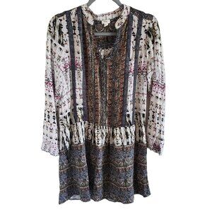 TINY Woman Size M Bohemian Dress Mini length Long Sleeve BOHO Peasant Hippie